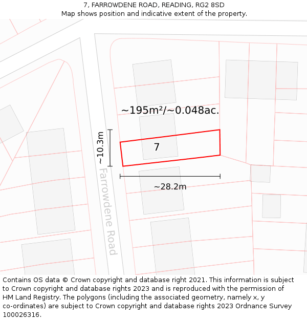 7, FARROWDENE ROAD, READING, RG2 8SD: Plot and title map
