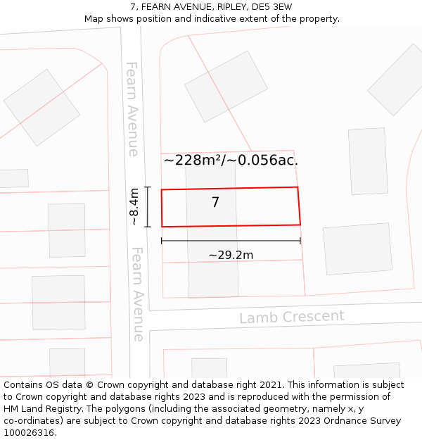7, FEARN AVENUE, RIPLEY, DE5 3EW: Plot and title map