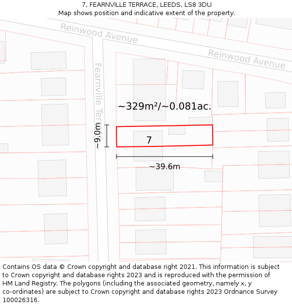 7, FEARNVILLE TERRACE, LEEDS, LS8 3DU: Plot and title map