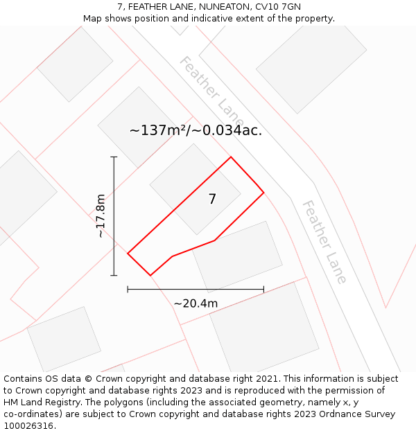7, FEATHER LANE, NUNEATON, CV10 7GN: Plot and title map