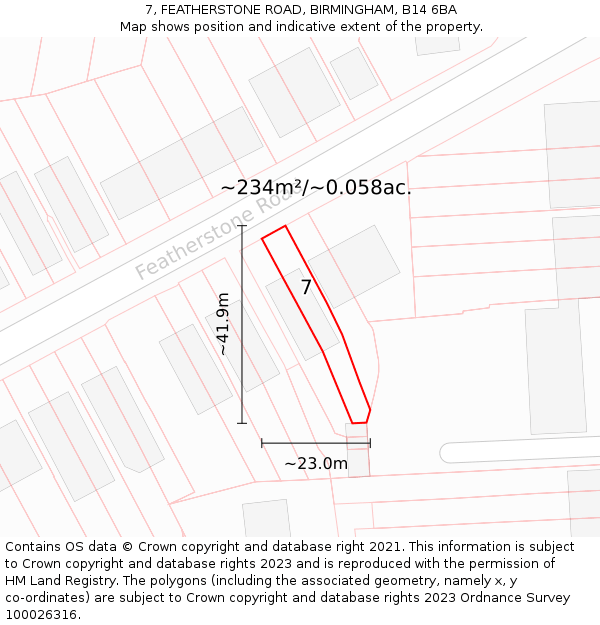 7, FEATHERSTONE ROAD, BIRMINGHAM, B14 6BA: Plot and title map