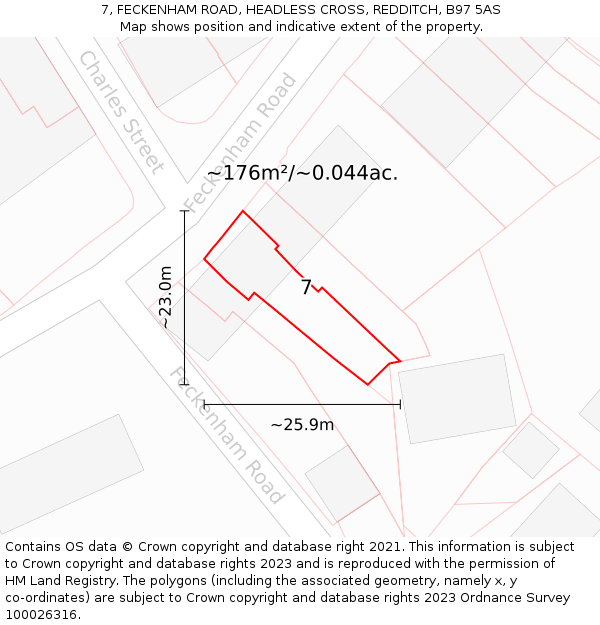 7, FECKENHAM ROAD, HEADLESS CROSS, REDDITCH, B97 5AS: Plot and title map