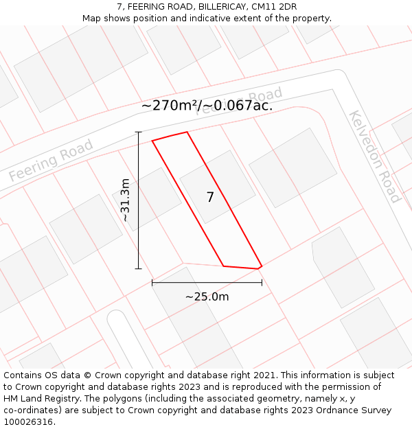 7, FEERING ROAD, BILLERICAY, CM11 2DR: Plot and title map
