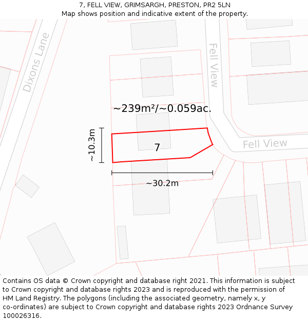 7, FELL VIEW, GRIMSARGH, PRESTON, PR2 5LN: Plot and title map