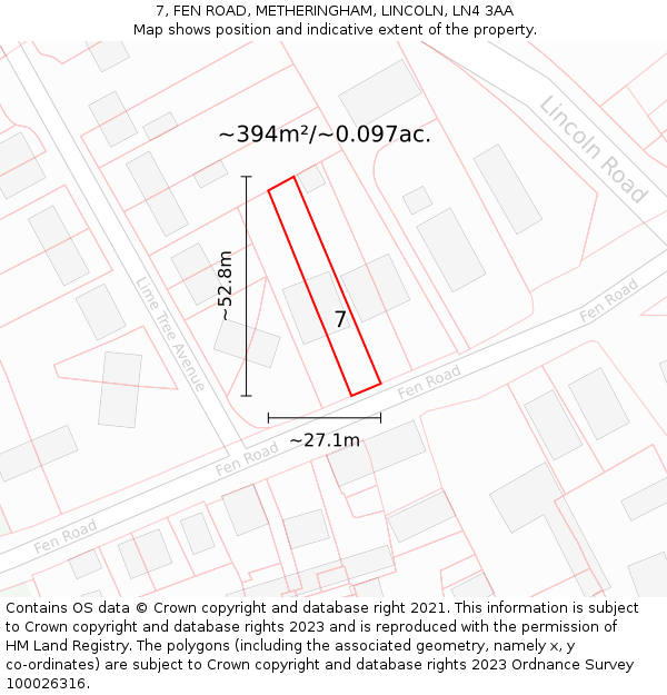 7, FEN ROAD, METHERINGHAM, LINCOLN, LN4 3AA: Plot and title map