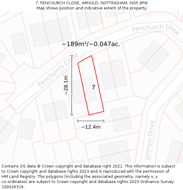 7, FENCHURCH CLOSE, ARNOLD, NOTTINGHAM, NG5 9PW: Plot and title map