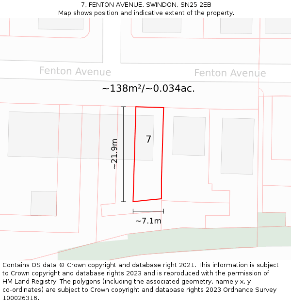 7, FENTON AVENUE, SWINDON, SN25 2EB: Plot and title map