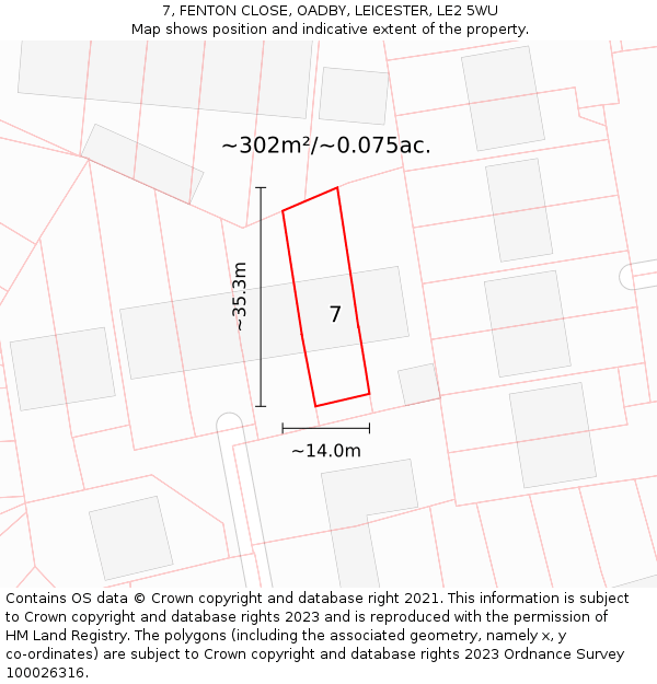 7, FENTON CLOSE, OADBY, LEICESTER, LE2 5WU: Plot and title map