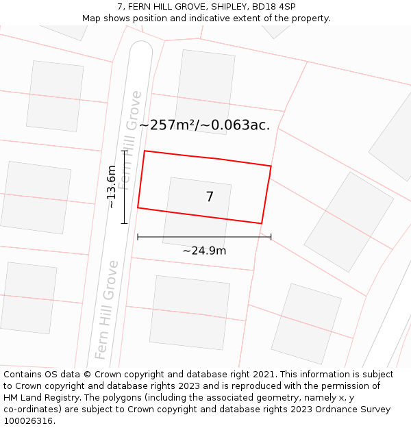 7, FERN HILL GROVE, SHIPLEY, BD18 4SP: Plot and title map