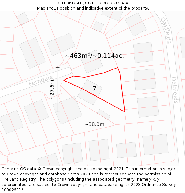 7, FERNDALE, GUILDFORD, GU3 3AX: Plot and title map