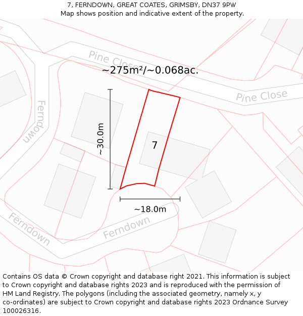 7, FERNDOWN, GREAT COATES, GRIMSBY, DN37 9PW: Plot and title map