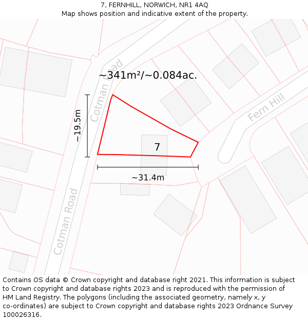 7, FERNHILL, NORWICH, NR1 4AQ: Plot and title map
