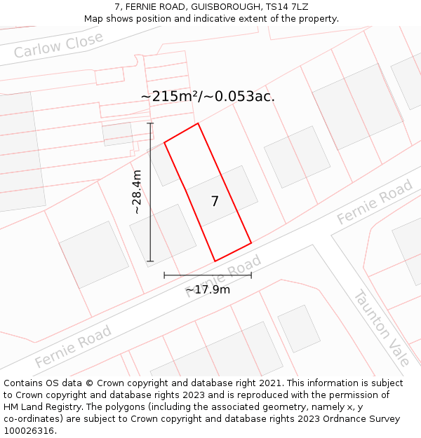 7, FERNIE ROAD, GUISBOROUGH, TS14 7LZ: Plot and title map