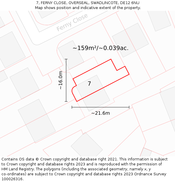 7, FERNY CLOSE, OVERSEAL, SWADLINCOTE, DE12 6NU: Plot and title map