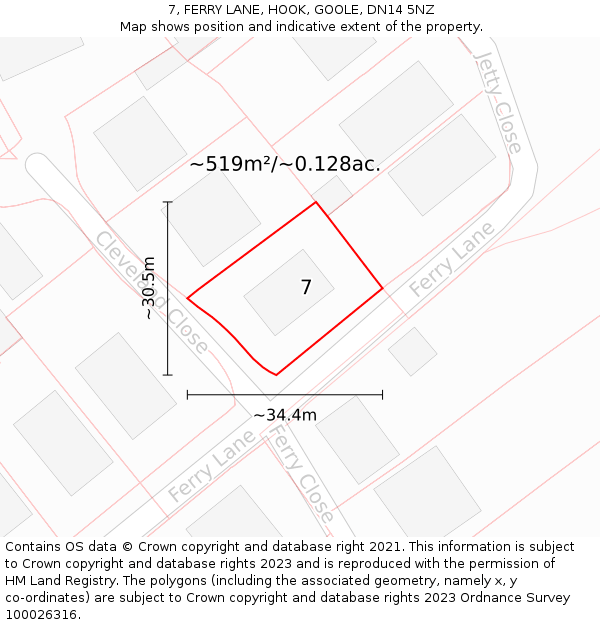 7, FERRY LANE, HOOK, GOOLE, DN14 5NZ: Plot and title map