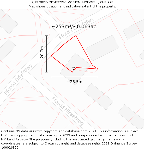 7, FFORDD DDYFRDWY, MOSTYN, HOLYWELL, CH8 9PE: Plot and title map