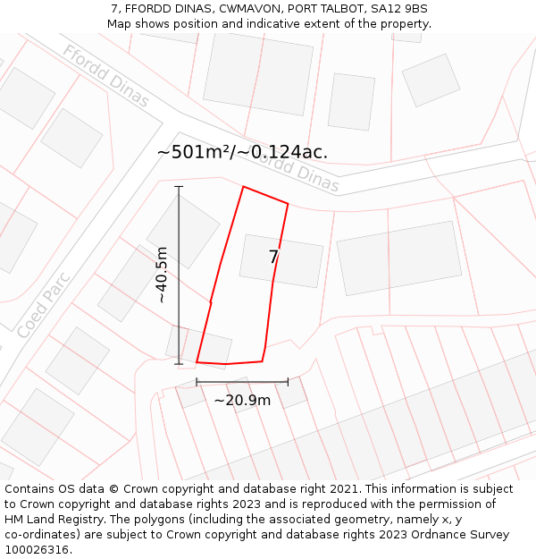 7, FFORDD DINAS, CWMAVON, PORT TALBOT, SA12 9BS: Plot and title map