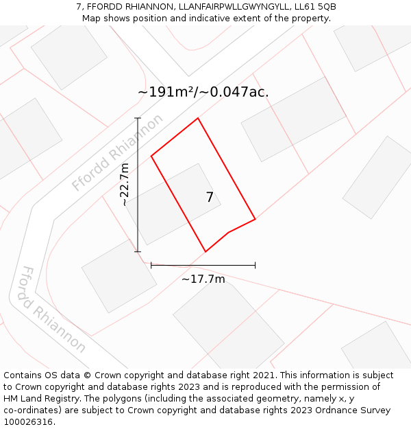 7, FFORDD RHIANNON, LLANFAIRPWLLGWYNGYLL, LL61 5QB: Plot and title map