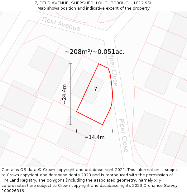 7, FIELD AVENUE, SHEPSHED, LOUGHBOROUGH, LE12 9SH: Plot and title map