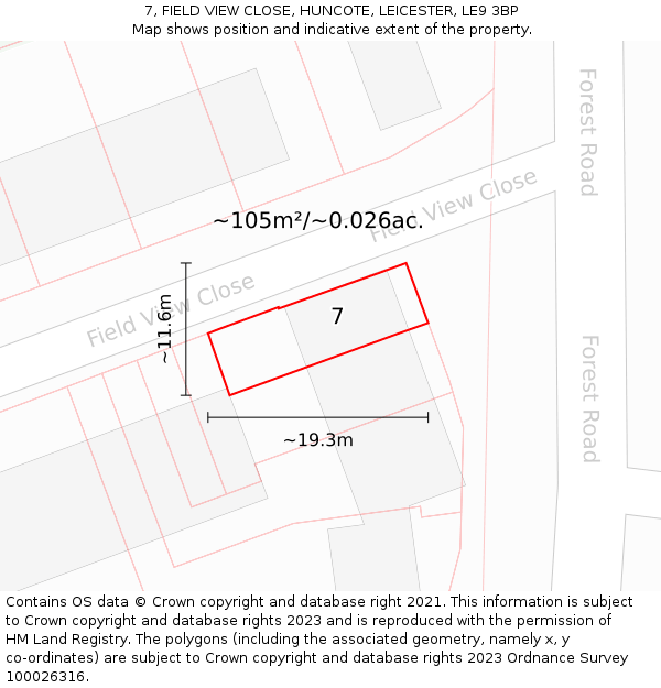 7, FIELD VIEW CLOSE, HUNCOTE, LEICESTER, LE9 3BP: Plot and title map
