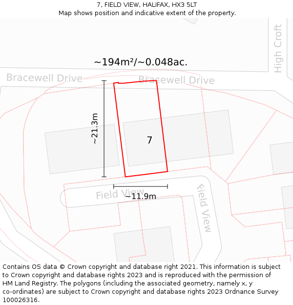 7, FIELD VIEW, HALIFAX, HX3 5LT: Plot and title map