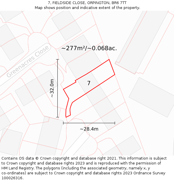7, FIELDSIDE CLOSE, ORPINGTON, BR6 7TT: Plot and title map