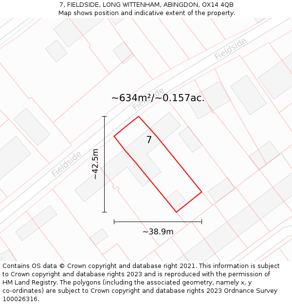 7, FIELDSIDE, LONG WITTENHAM, ABINGDON, OX14 4QB: Plot and title map