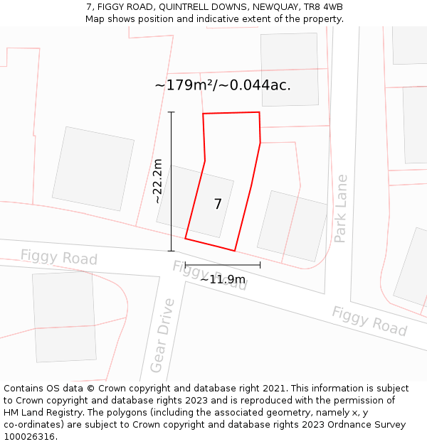 7, FIGGY ROAD, QUINTRELL DOWNS, NEWQUAY, TR8 4WB: Plot and title map