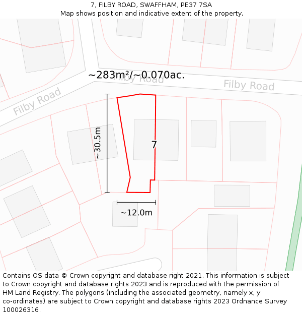 7, FILBY ROAD, SWAFFHAM, PE37 7SA: Plot and title map
