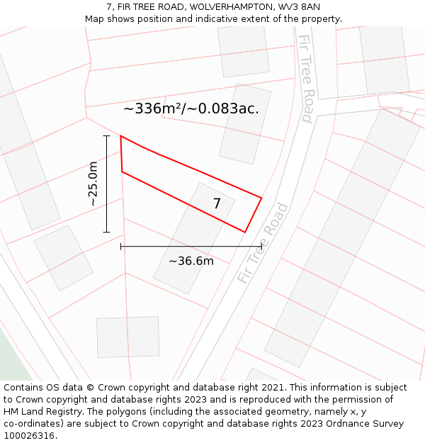 7, FIR TREE ROAD, WOLVERHAMPTON, WV3 8AN: Plot and title map