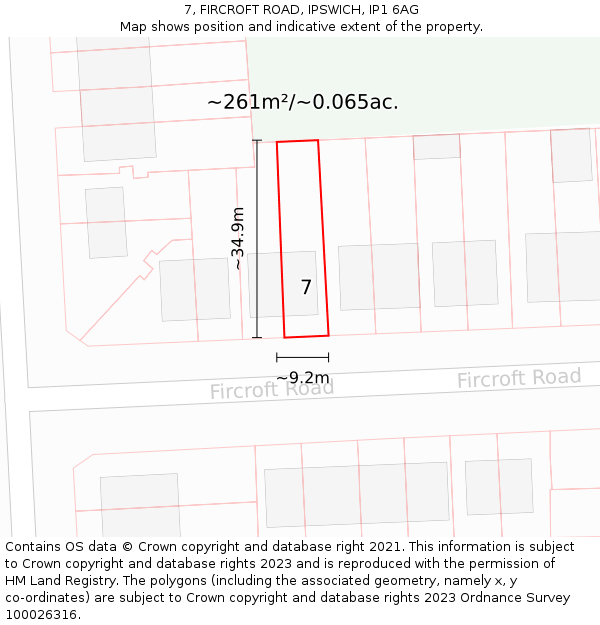 7, FIRCROFT ROAD, IPSWICH, IP1 6AG: Plot and title map