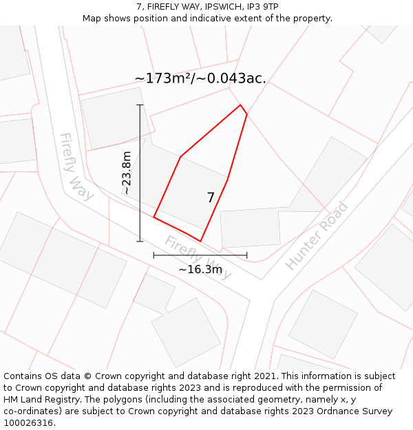 7, FIREFLY WAY, IPSWICH, IP3 9TP: Plot and title map