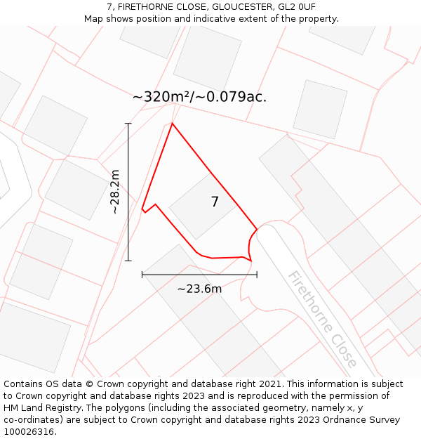 7, FIRETHORNE CLOSE, GLOUCESTER, GL2 0UF: Plot and title map