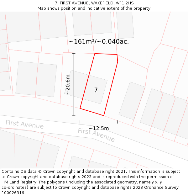 7, FIRST AVENUE, WAKEFIELD, WF1 2HS: Plot and title map
