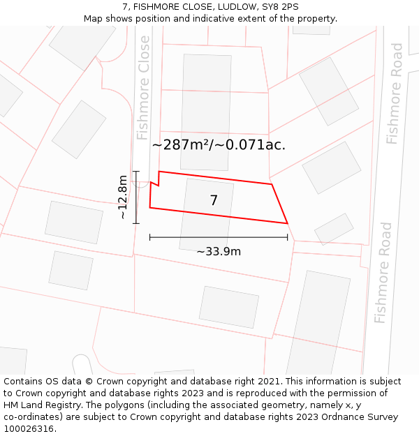 7, FISHMORE CLOSE, LUDLOW, SY8 2PS: Plot and title map