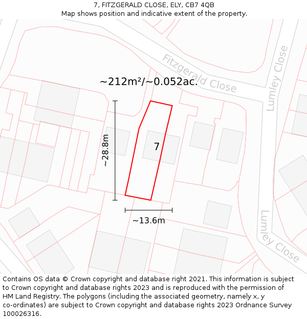 7, FITZGERALD CLOSE, ELY, CB7 4QB: Plot and title map