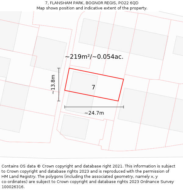 7, FLANSHAM PARK, BOGNOR REGIS, PO22 6QD: Plot and title map