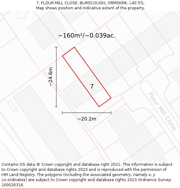 7, FLOUR MILL CLOSE, BURSCOUGH, ORMSKIRK, L40 5TL: Plot and title map