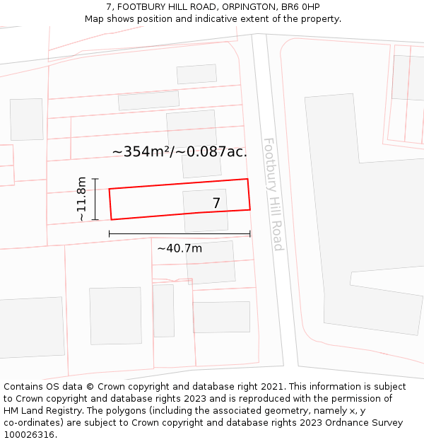 7, FOOTBURY HILL ROAD, ORPINGTON, BR6 0HP: Plot and title map