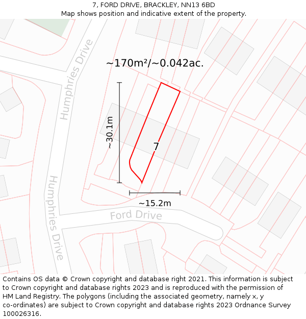 7, FORD DRIVE, BRACKLEY, NN13 6BD: Plot and title map