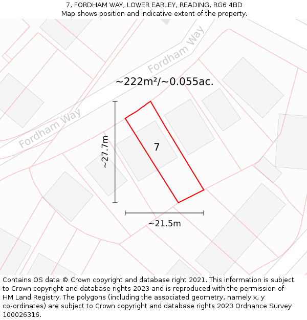 7, FORDHAM WAY, LOWER EARLEY, READING, RG6 4BD: Plot and title map