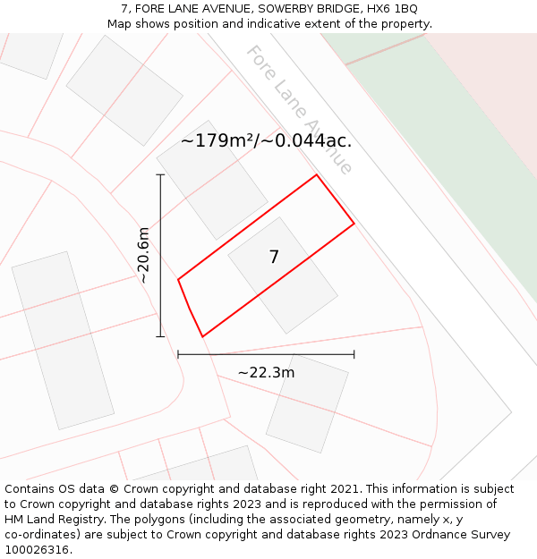 7, FORE LANE AVENUE, SOWERBY BRIDGE, HX6 1BQ: Plot and title map