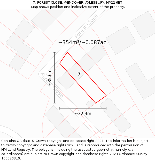 7, FOREST CLOSE, WENDOVER, AYLESBURY, HP22 6BT: Plot and title map