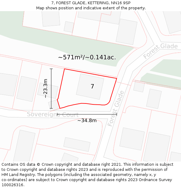 7, FOREST GLADE, KETTERING, NN16 9SP: Plot and title map