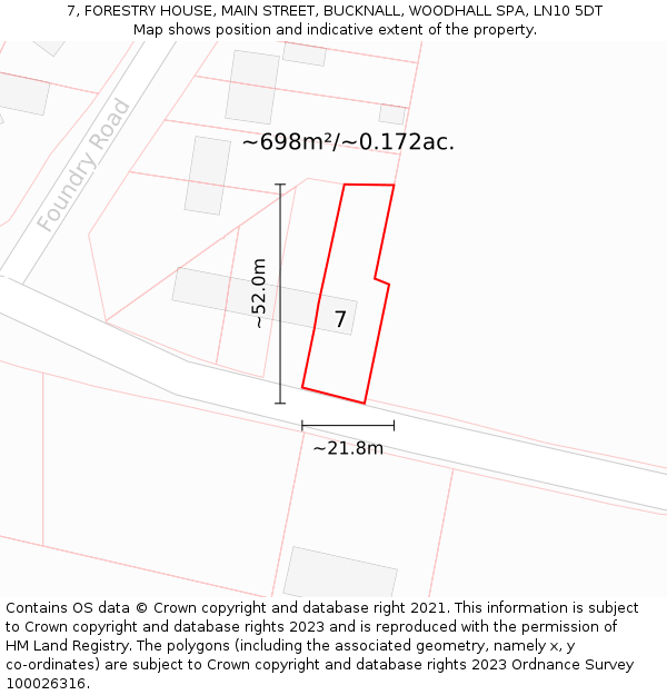 7, FORESTRY HOUSE, MAIN STREET, BUCKNALL, WOODHALL SPA, LN10 5DT: Plot and title map