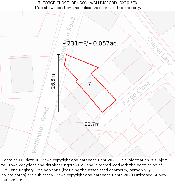 7, FORGE CLOSE, BENSON, WALLINGFORD, OX10 6EX: Plot and title map