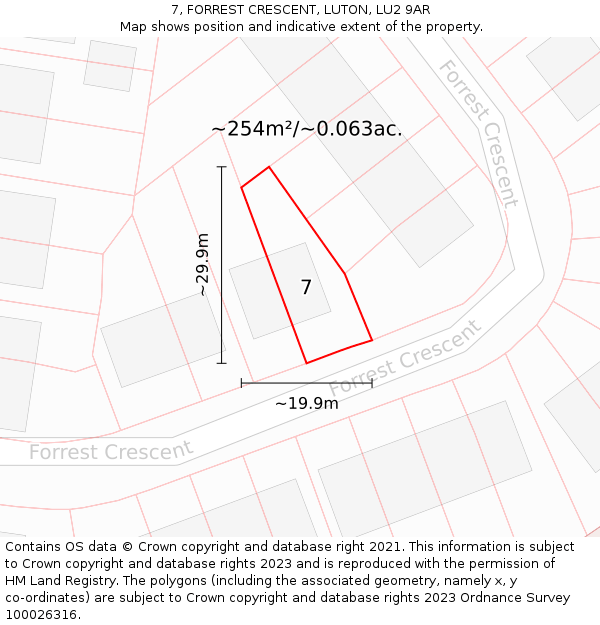 7, FORREST CRESCENT, LUTON, LU2 9AR: Plot and title map