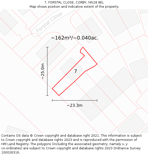 7, FORSTAL CLOSE, CORBY, NN18 8EL: Plot and title map