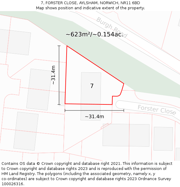 7, FORSTER CLOSE, AYLSHAM, NORWICH, NR11 6BD: Plot and title map