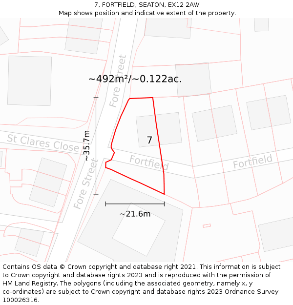 7, FORTFIELD, SEATON, EX12 2AW: Plot and title map